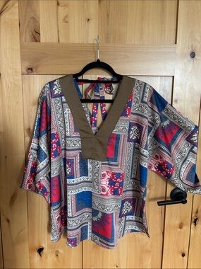 Boho Patchwork vneck silk blouse